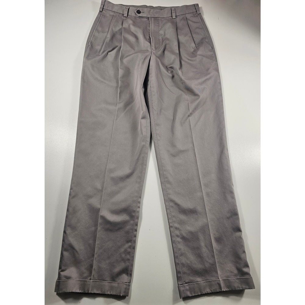 Jos A Bank travellers 34x32 (34×31) grey pleated pocket slacks career ^